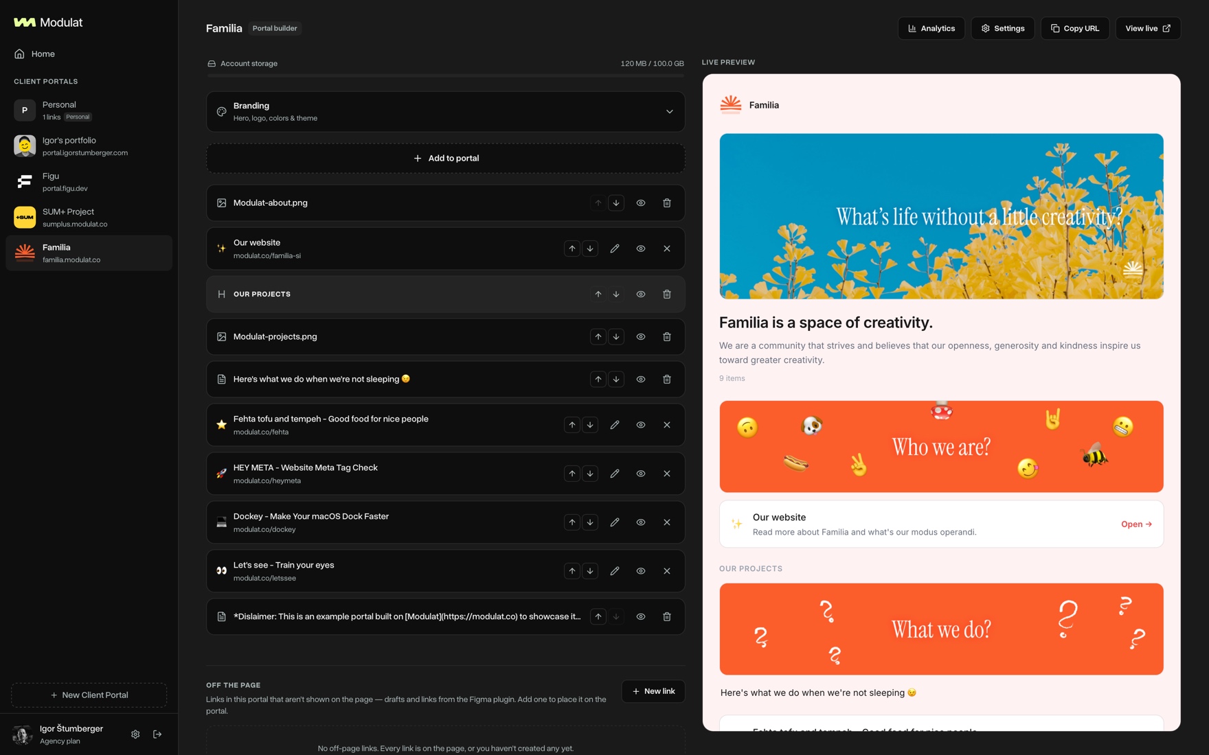 The Modulat dashboard